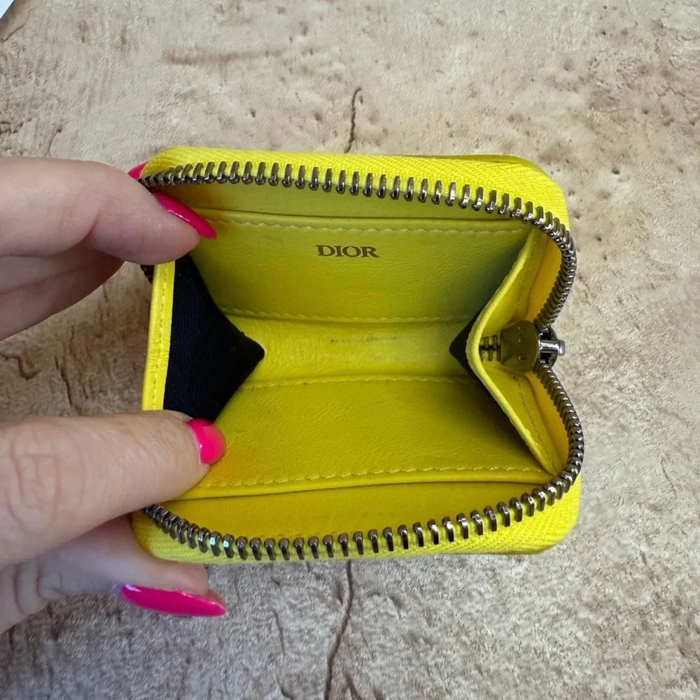 Christian Dior Yellow Round Zip Wallet/Coin Case